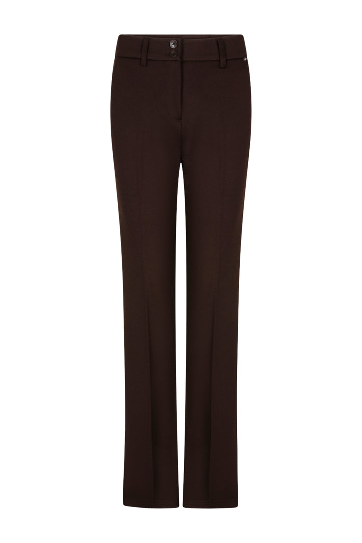 Espresso rode broek Bibette Punta SRB5019 L33 van Red Button, met rechte pasvorm en verstelbare taille in close-up.