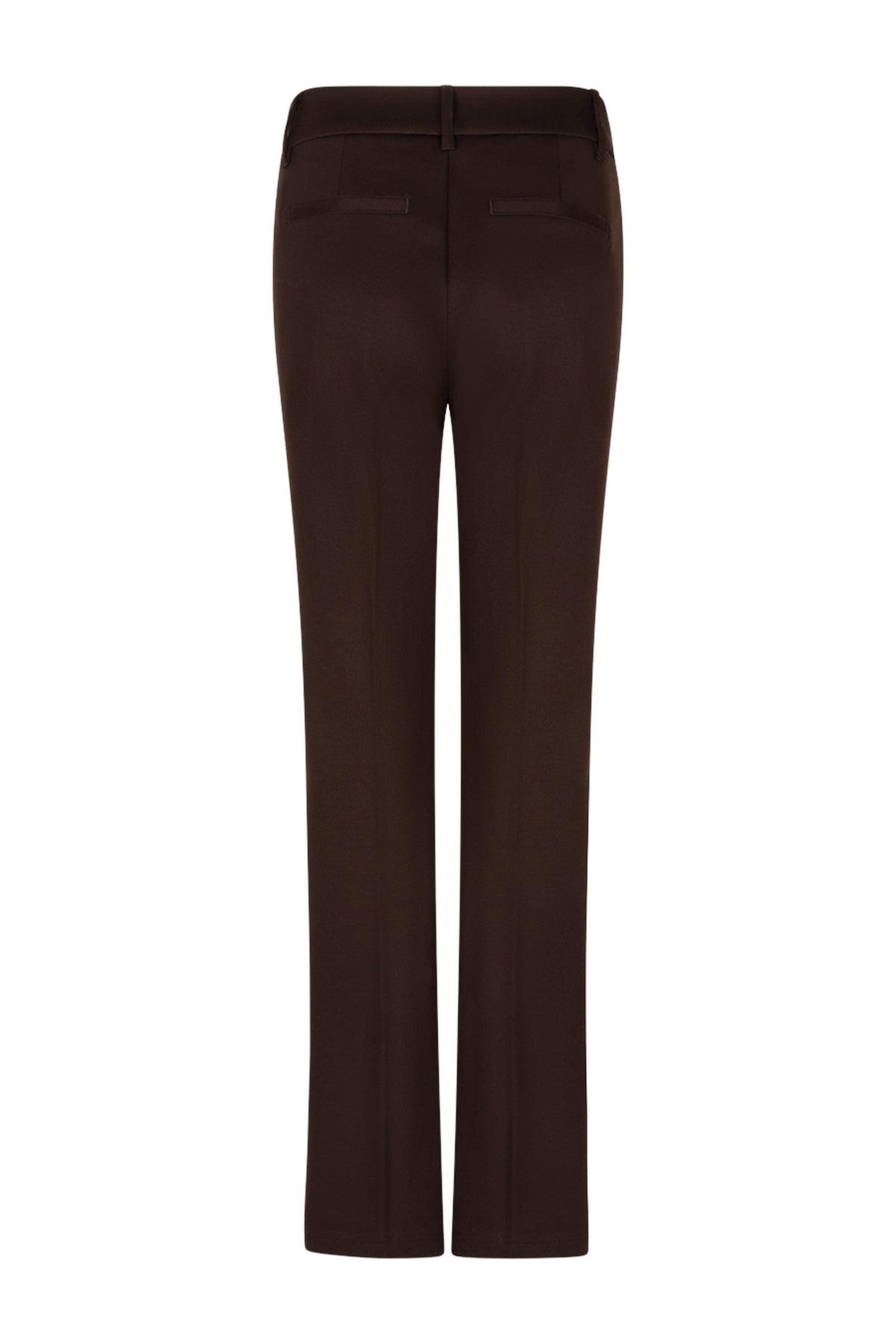 Donkerbruine broek Bibette Punta van Red Button, casual stijl, met elastische taille en rechte pasvorm, zichtbaar in de afbeelding.
