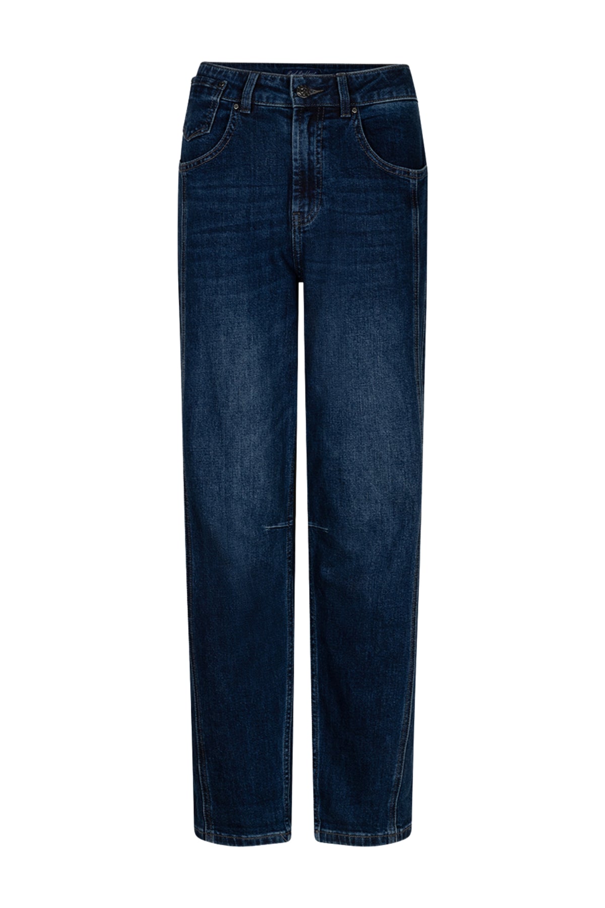 Donkergrijze Caitlina zijpatch broek van Red Button, verstelbare taille en modieuze details, close-up van het ontwerp.