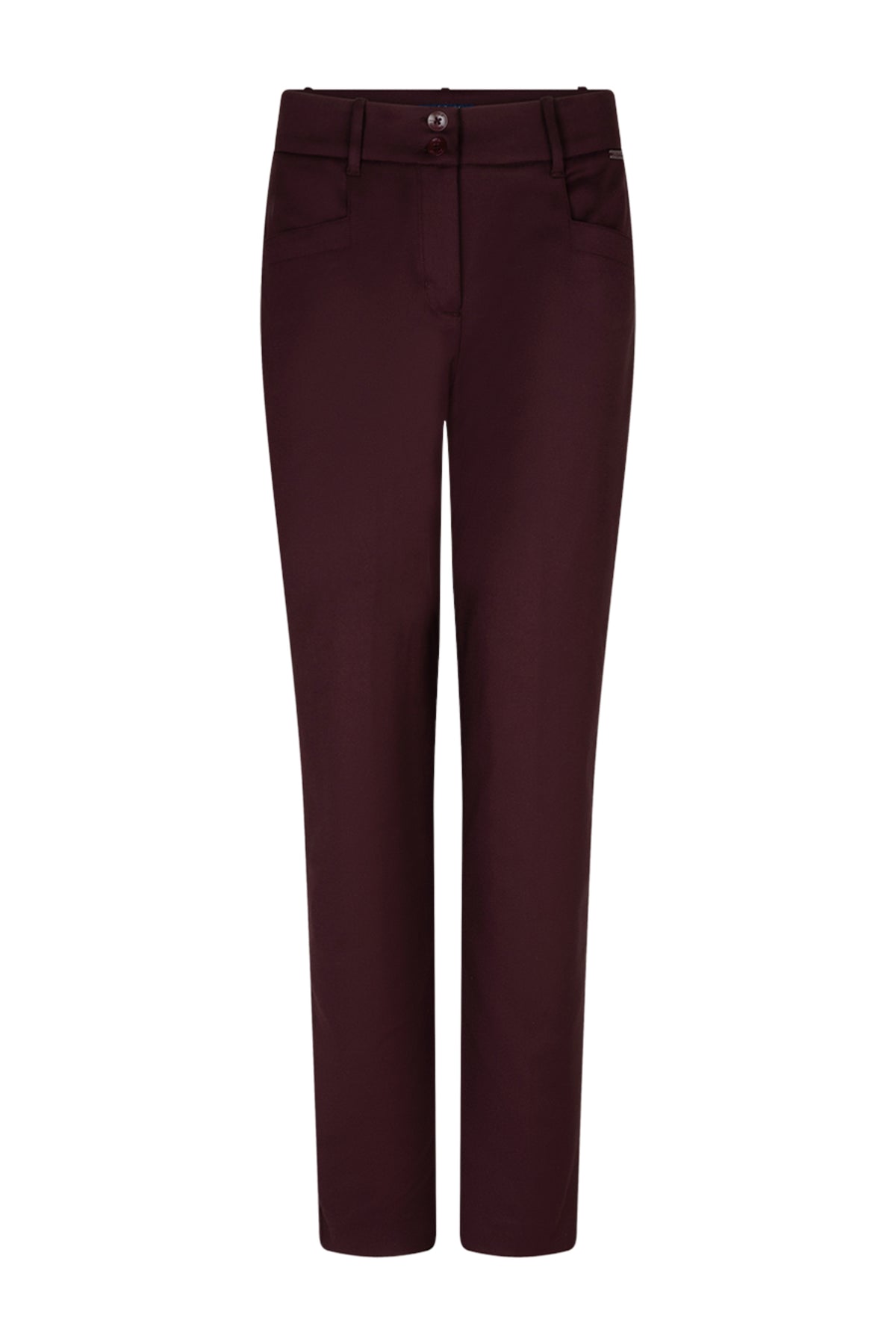 Donkere bordeauxrode broek Diana Smart van Red Button, model SRB5037 L30, met een rechte pasvorm en elastische taille.