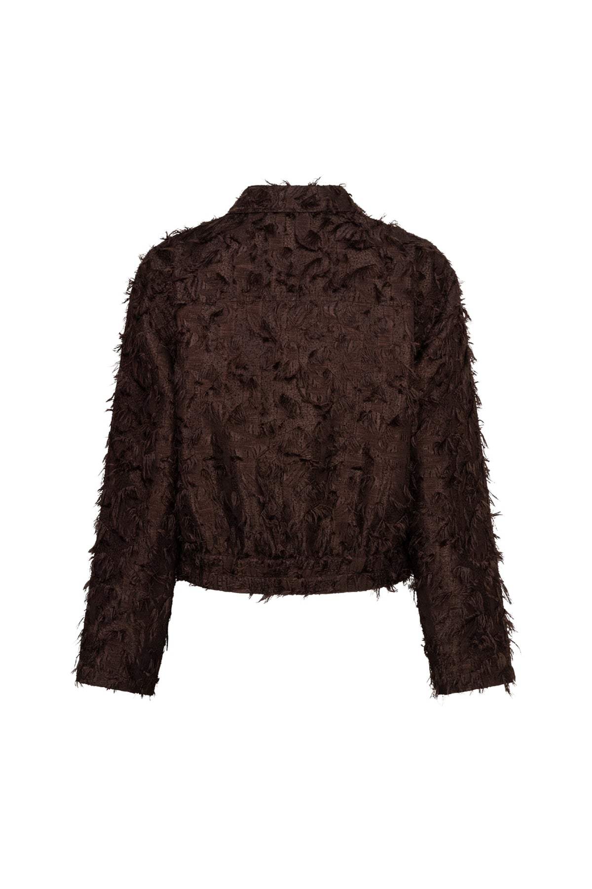 Donkerbruine bomber jas met franjes en ritssluiting, van Red Button, model Fringes Espresso SRB5064.