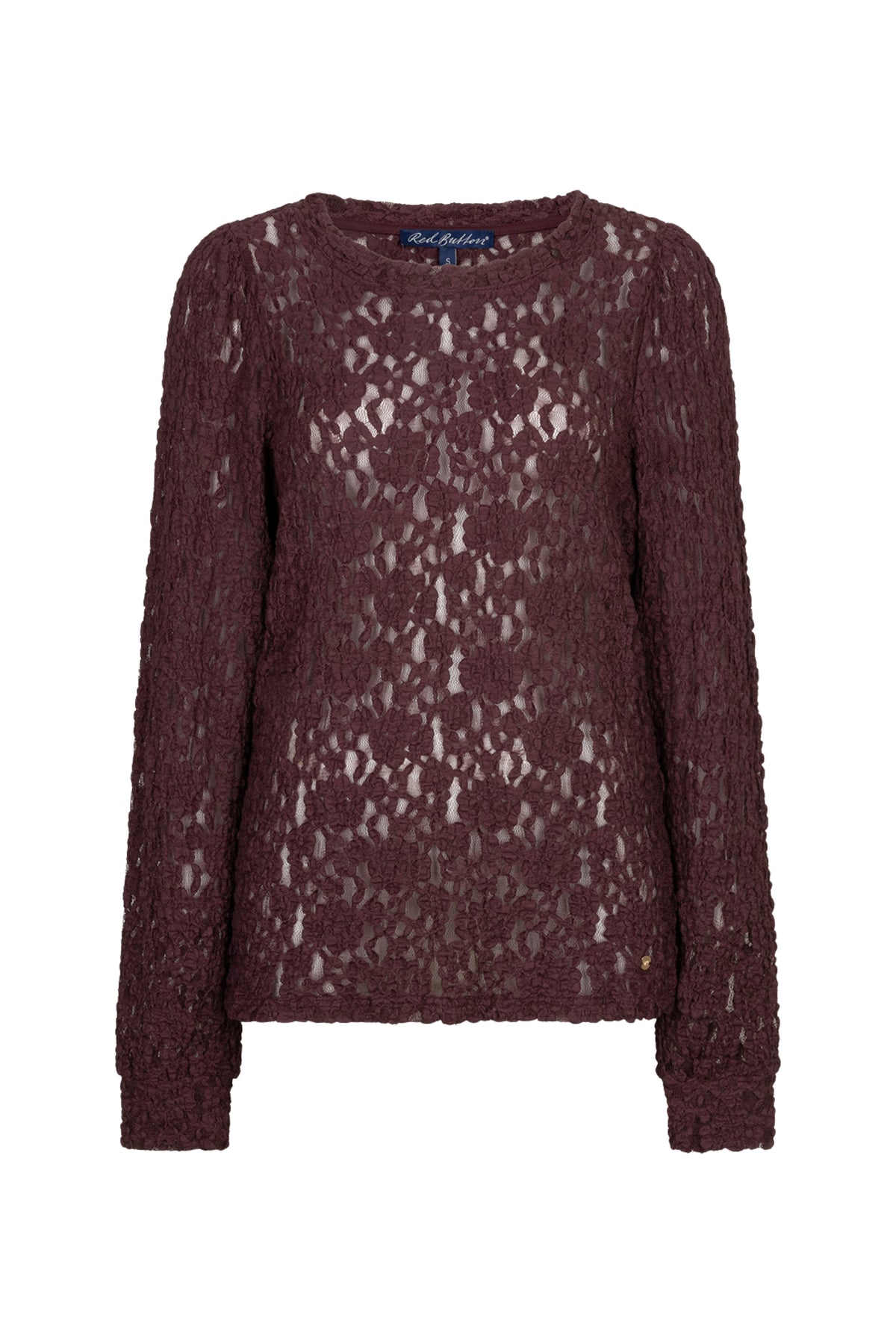 Luxe burgundy kanten top van Red Button met fijne details, perfect voor elegante gelegenheden.