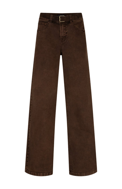 Broek Colette & Belt Washed Twill Color Coffee SRB5080 L33