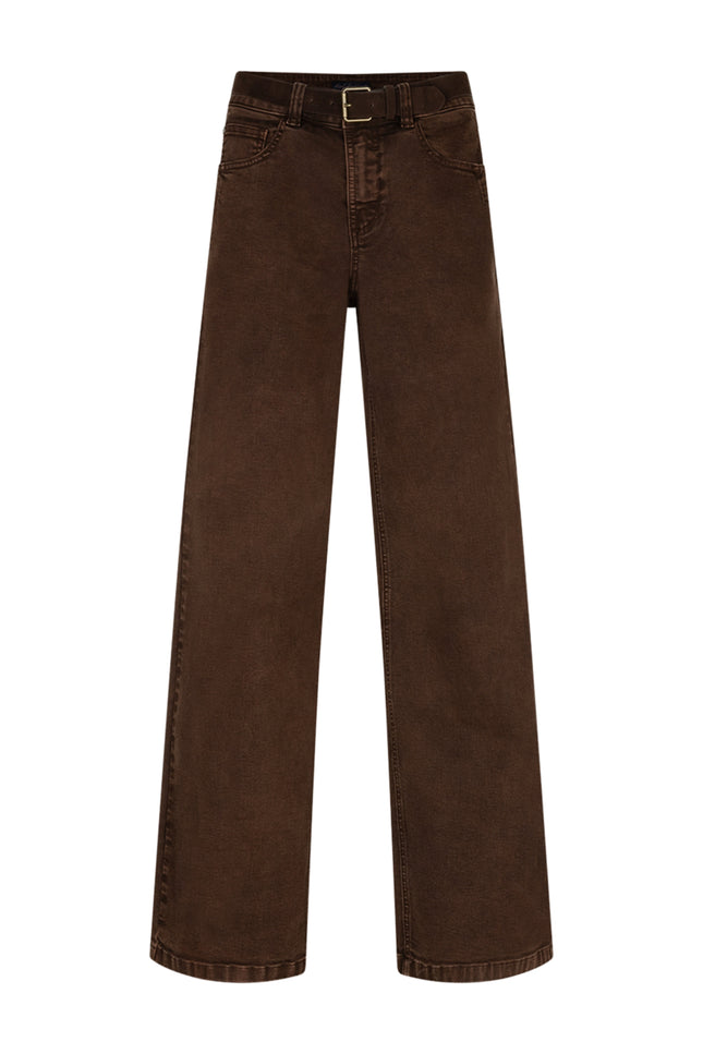 Broek Colette & Belt Washed Twill Color Coffee SRB5080 L33