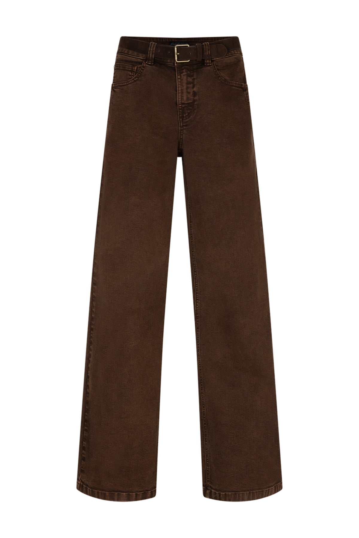 Lichte bruine washed twill broek van Red Button met bijpassende riem, casual stijl, zichtbaar op model.