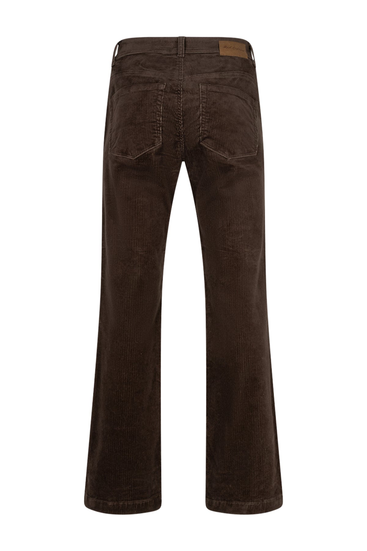 Lange rode werkbroek Bibette Cord Mud SRB5083 met ritssluiting en verstelbare taille, van Red Button, zichtbaar op de afbeelding.