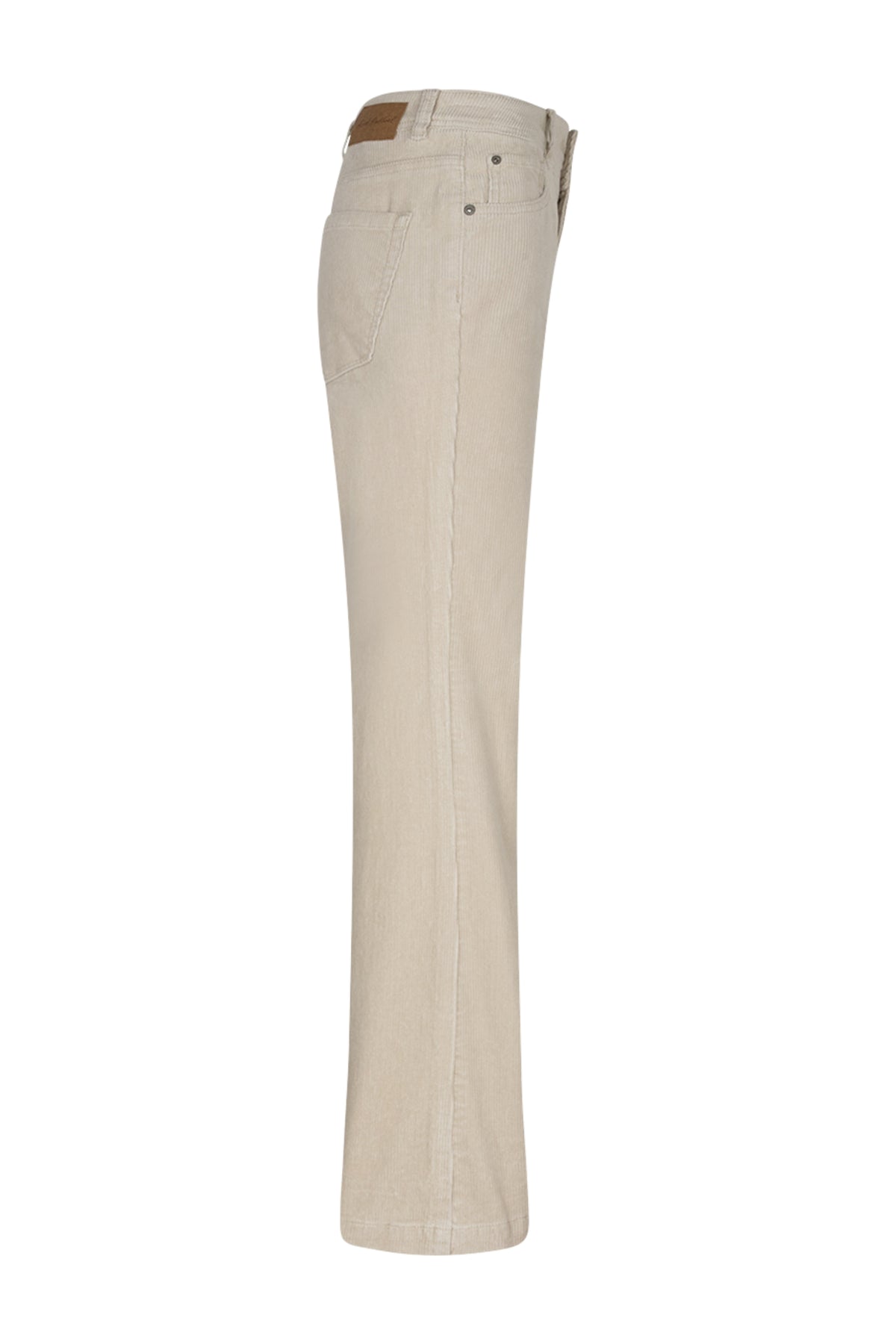 Lichte blauwe broek Bibette Cord Stone SRB5083 L32 van Red Button, getoond op model, met verstelbare taille en rechte pijpen.