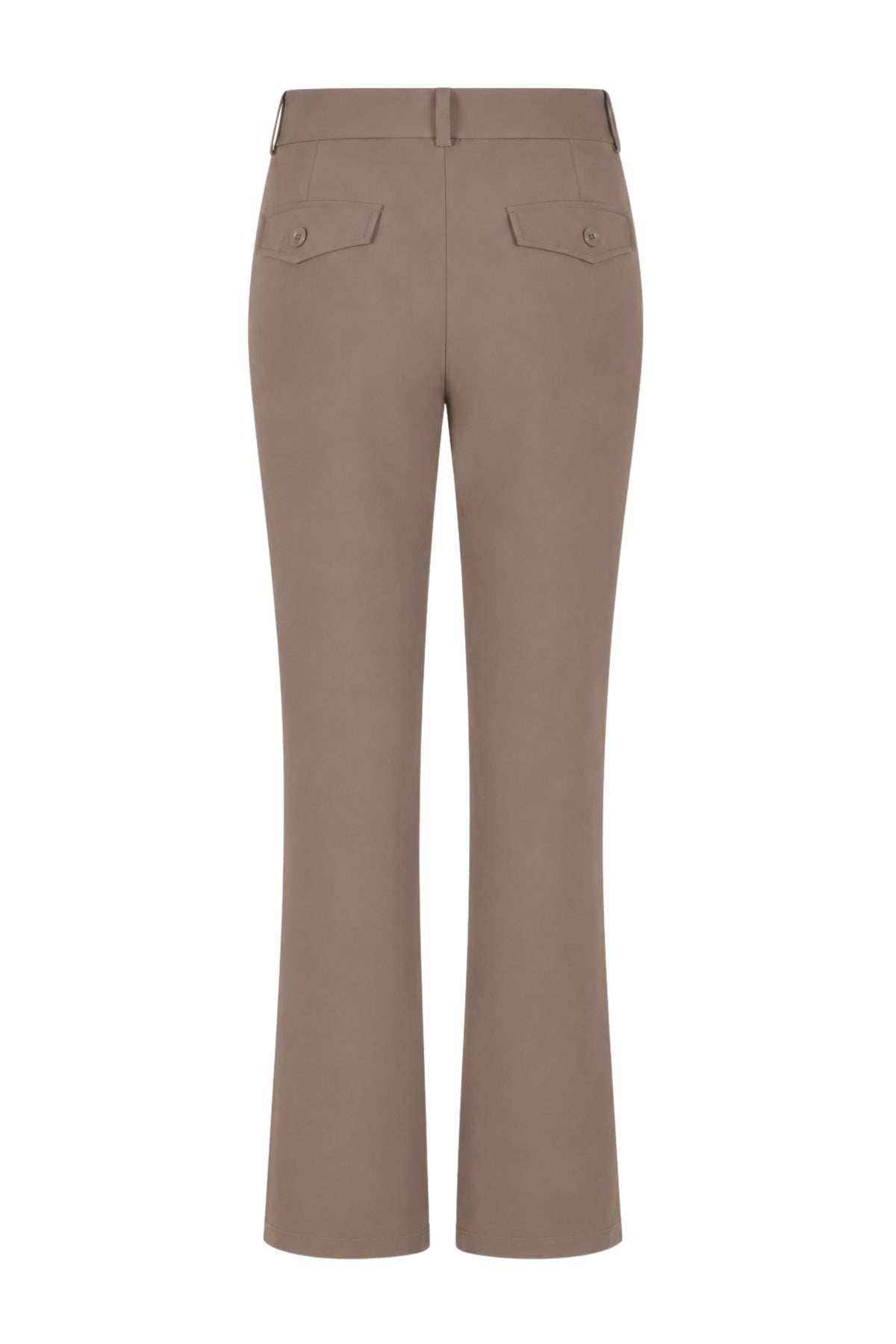 Taupe reisbroek van Zoso, model Belle, met comfortabele pasvorm en subtiele details, perfect voor onderweg.