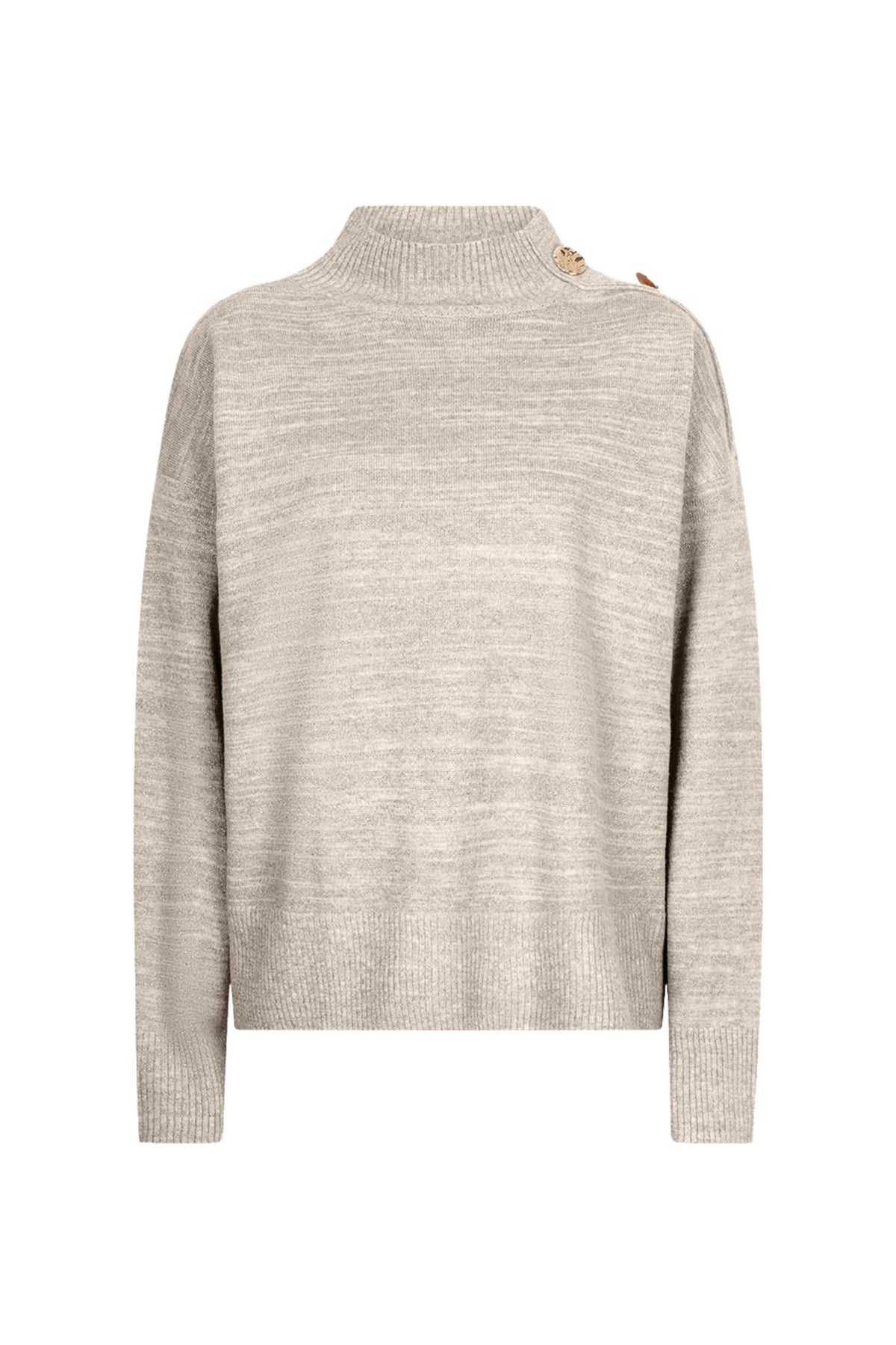 Knuffelige melange lurex sweater van EsQualo in biscuitkleur met glans, draagbaar en stijlvol voor elke gelegenheid.