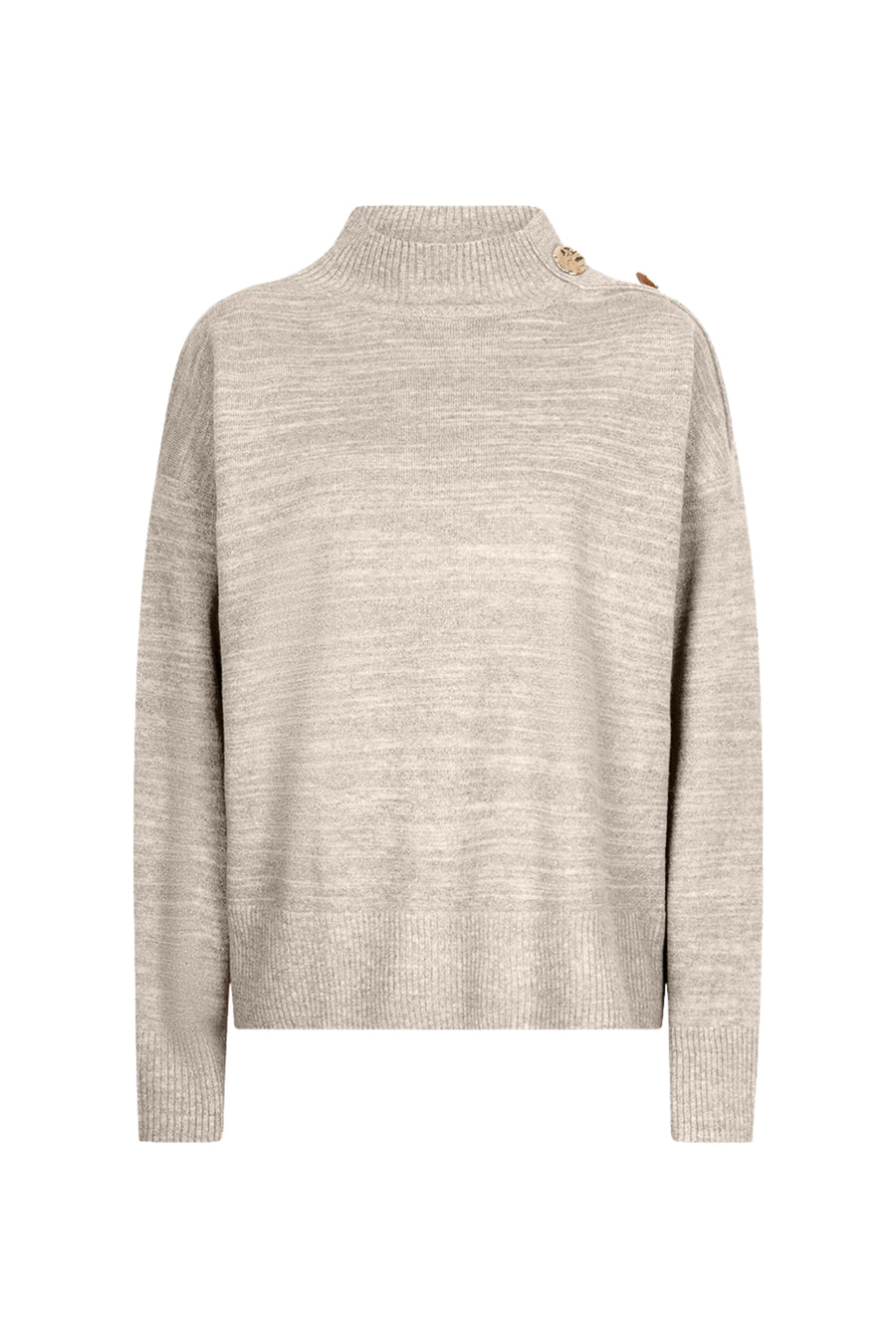 Knuffelige melange lurex sweater van EsQualo in biscuitkleur met glans, draagbaar en stijlvol voor elke gelegenheid.