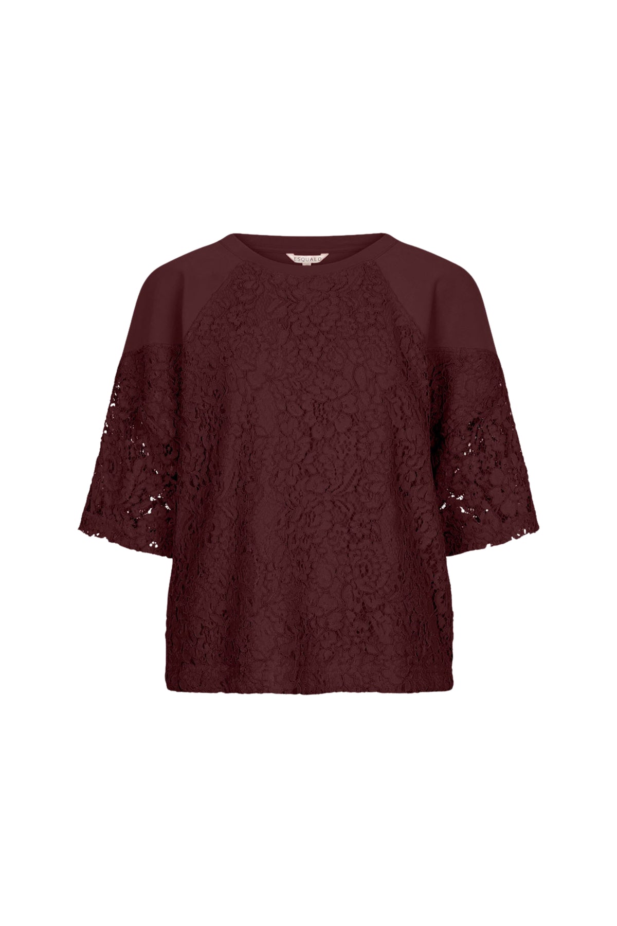 Zwart Merlot modalsweater met kanten details van EsQualo, comfortabel en stijlvol kledingstuk voor dames.
