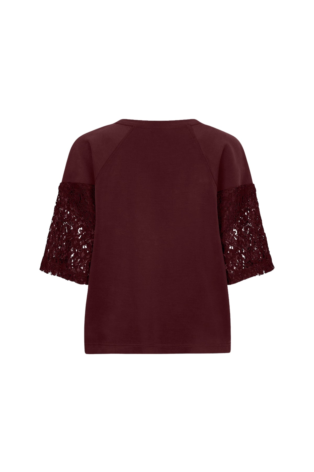 Zwart modal lace sweater van EsQualo in merlotkleur, met fijne kantdetails en een comfortabele pasvorm.