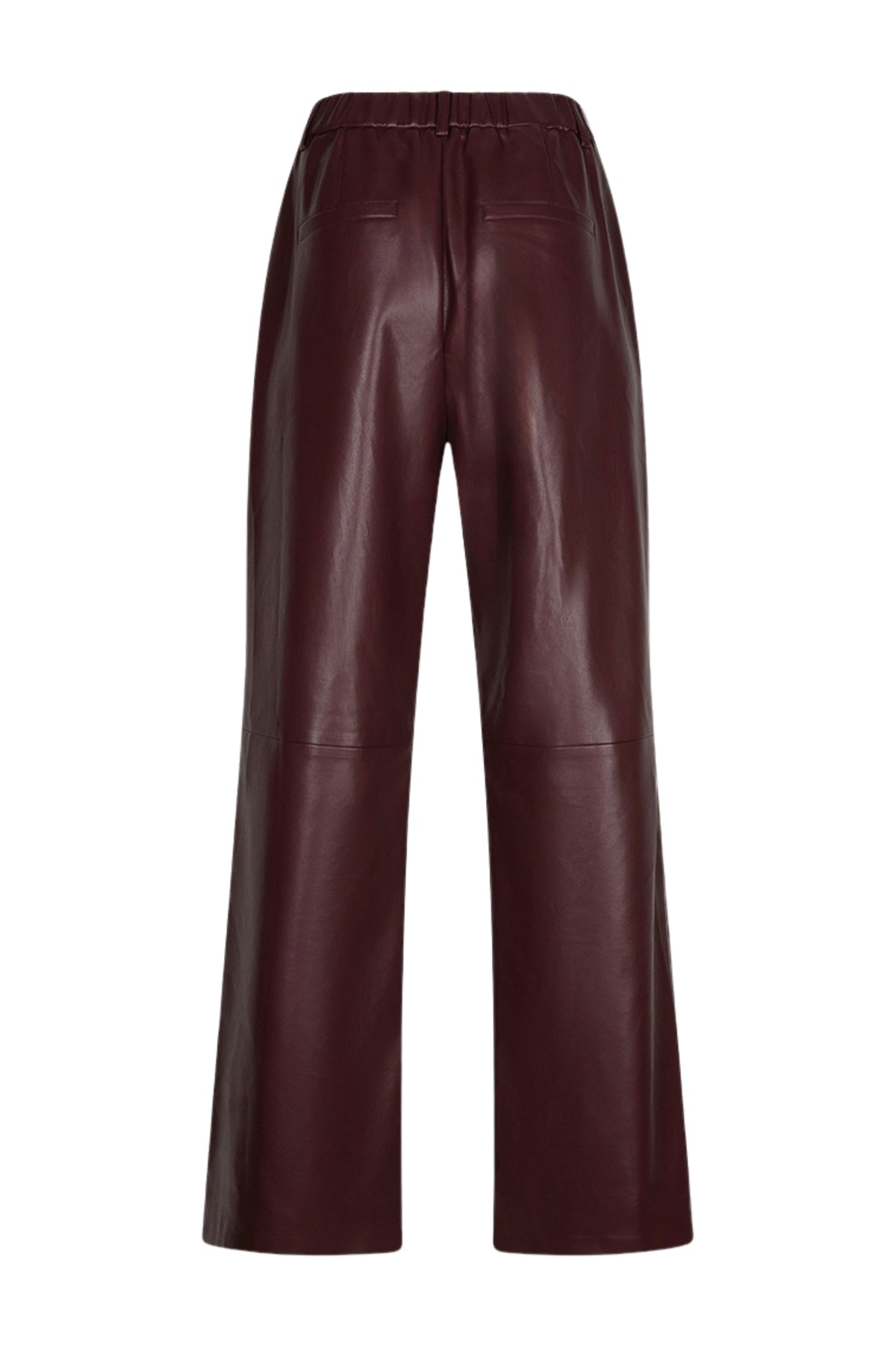 Brede merlotkleurige PU-broek van EsQualo, model VEERLE, met losse pasvorm en stijlvolle uitstraling.