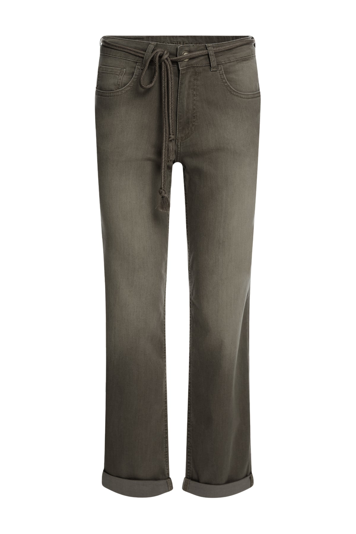 Taupe vintage denim broek Bobby van Para Mi, met rechte snit en casual stijl, zichtbaar op de afbeelding.