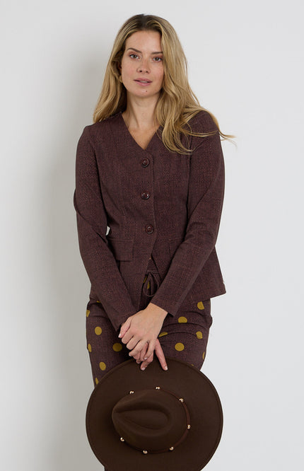 Travel Blazer Woven Structure Print Mahogany 202824
