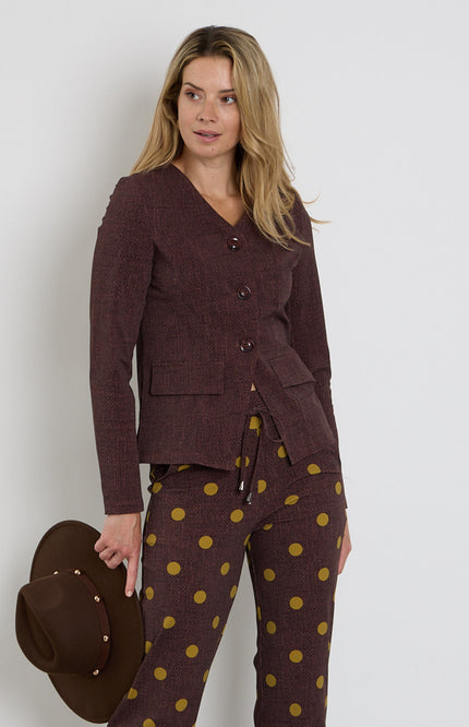 Travel Blazer Woven Structure Print Mahogany 202824