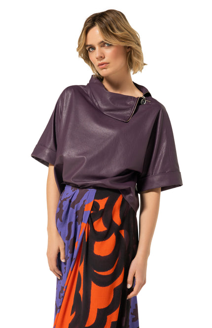 Blouse Vegan Leather Rits Plum 4609-45