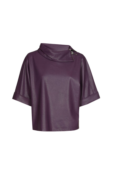 Blouse Vegan Leather Rits Plum 4609-45