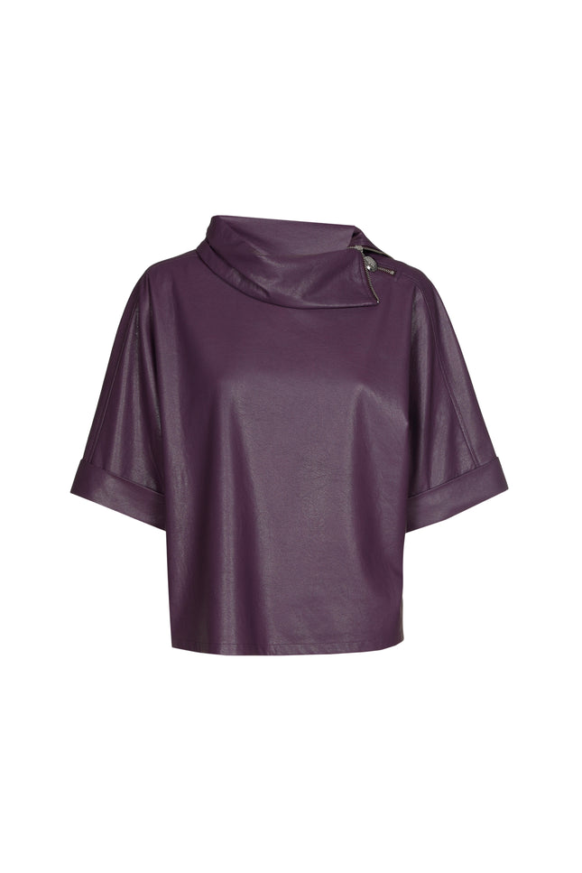 Blouse Vegan Leather Rits Plum 4609-45