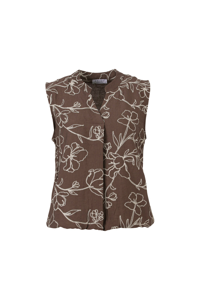 Blouse Bloemenborduur Bruin 127626