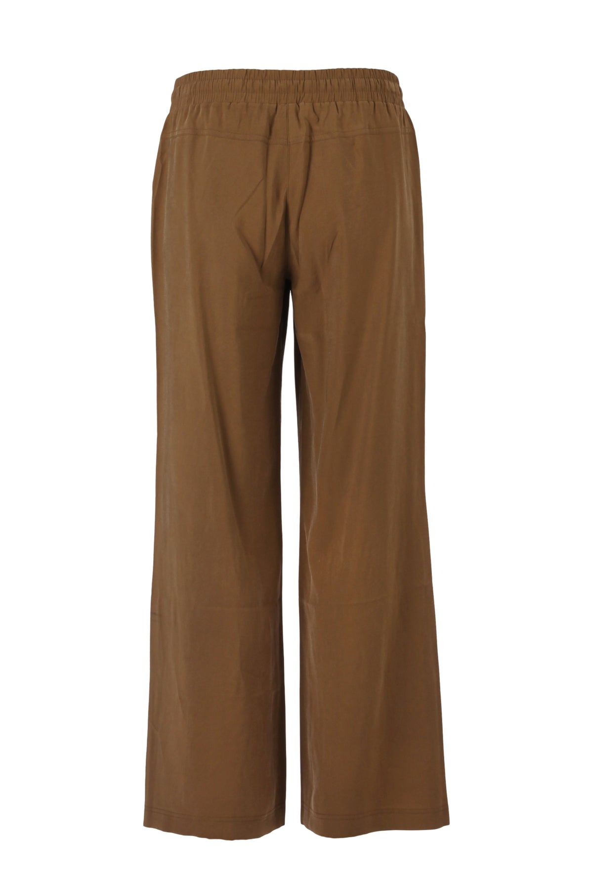 Wijdvallende camelkleurige broek van Enjoy, model Veerle, getoond op een model met een neutrale achtergrond.