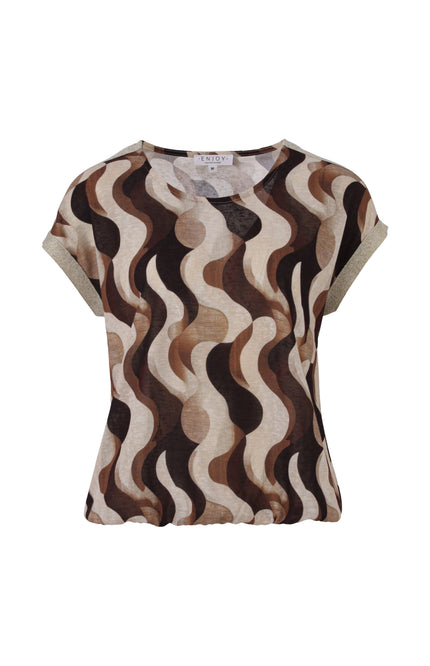 Blouse Golfjes Print Lurex Tape Bruin 156890