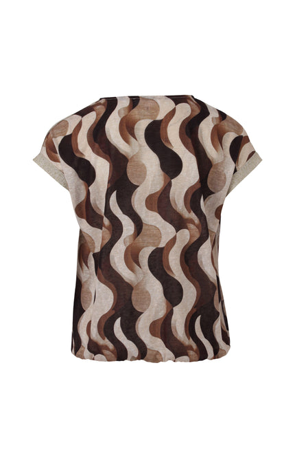 Blouse Golfjes Print Lurex Tape Bruin 156890