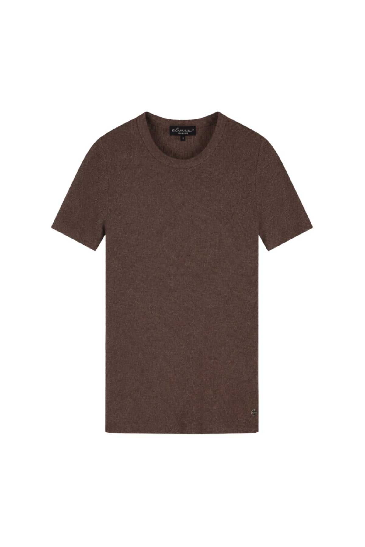 Elvira Casuals Virelora Mocha top met ronde hals en korte mouwen, casual stijl, in een zachte mocha kleur.