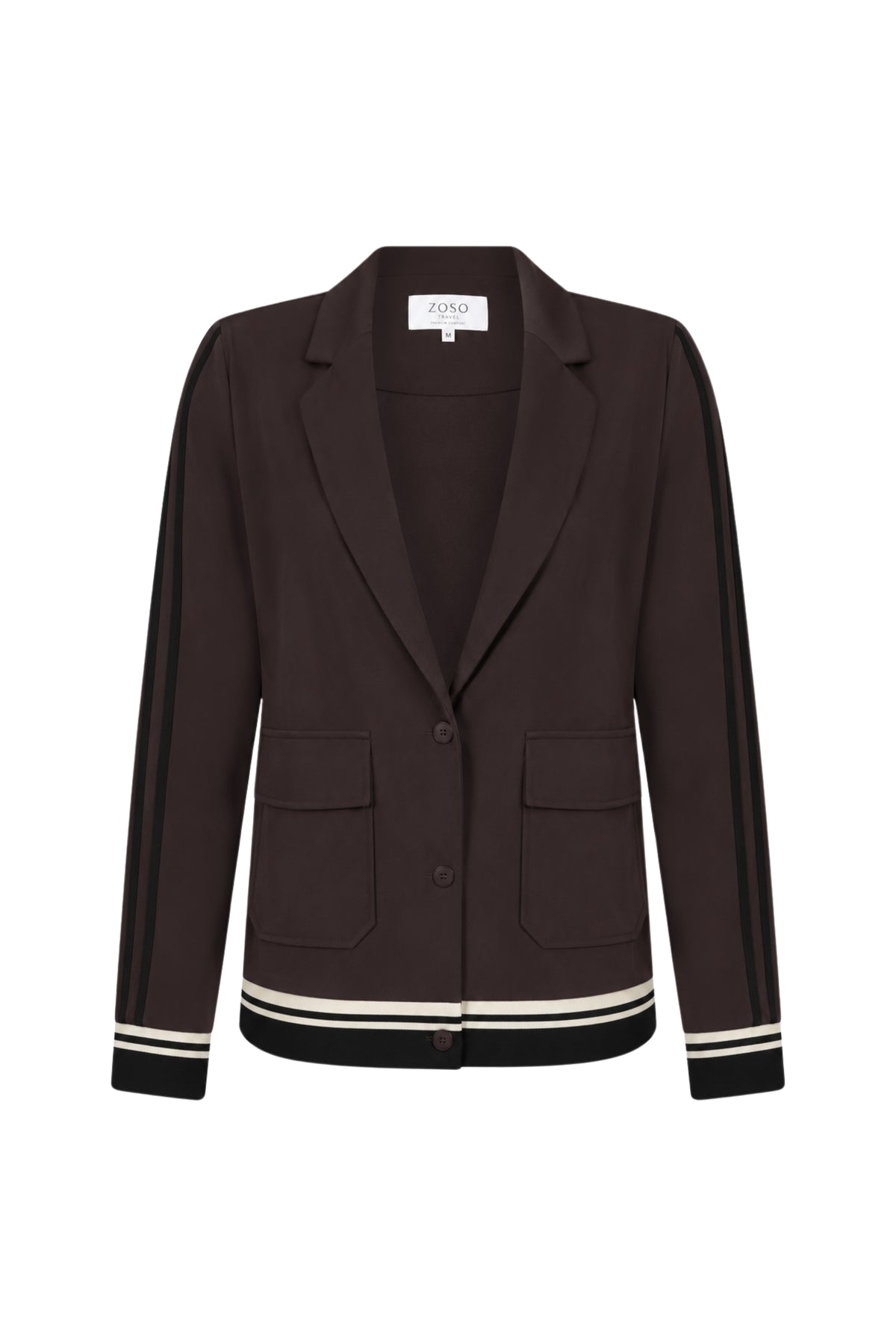 Zoso Travel Blazer Arian Espresso 264, herenreversjeans in donkerbruin met knopen en zakken, stijlvolle zakelijke jas