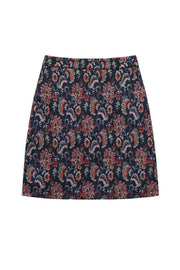Lily Nightfall Tale rok van Elvira Casuals, zwarte en blauwe bloemenprint, zoom tot de knieën, casual en elegante stijl
