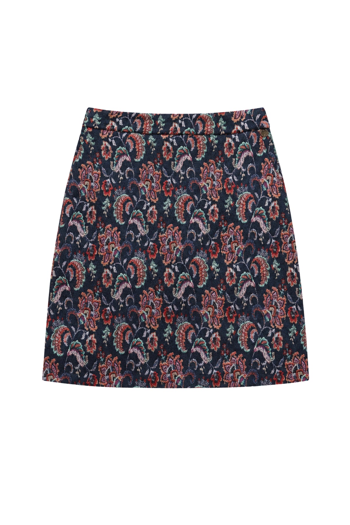 Lily Nightfall Tale rok van Elvira Casuals, zwarte en blauwe bloemenprint, zoom tot de knieën, casual en elegante stijl