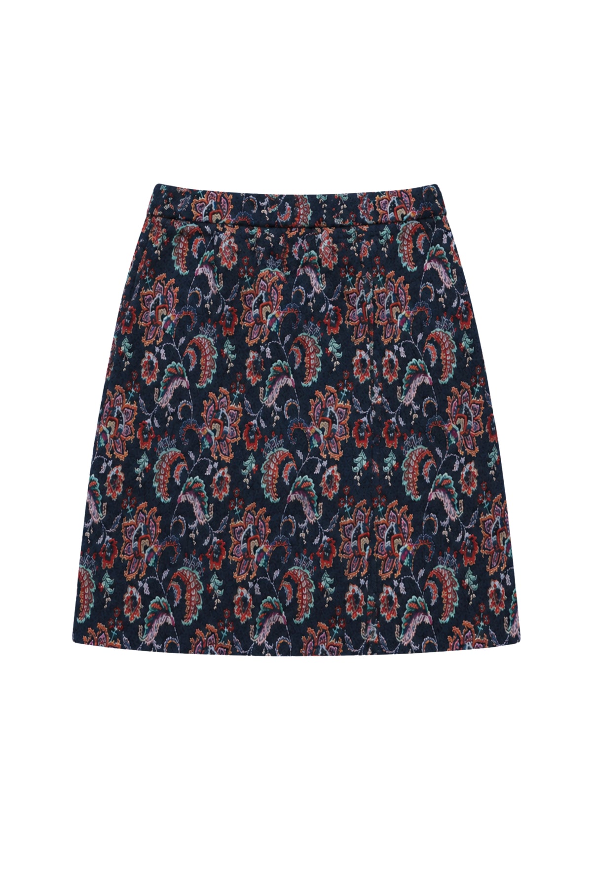 Lily Nightfall Tale rok van Elvira Casuals, zijden rok met bloemenprint en tailleband, hangend aan een kapstok.