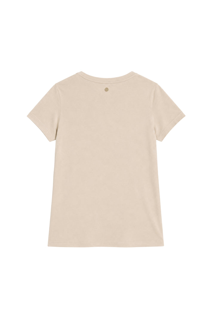 L'Quest Warm ivoor T-shirt van Elvira Casuals, casual model met ronde hals en zachte katoenen stof, op wit achtergrond.