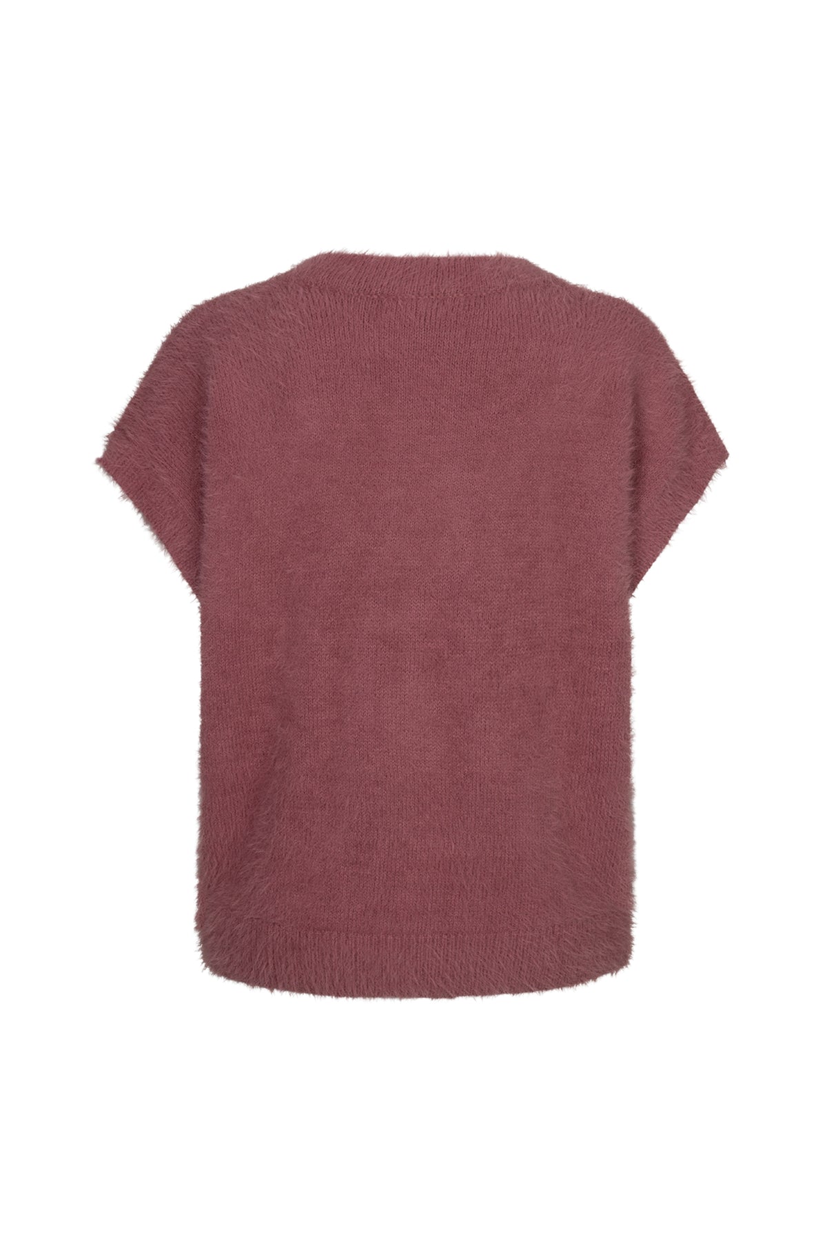 Zweverig mauve top zonder mouwen van Red Button met zachte, pluizige textuur, zichtbaar op de afbeelding.