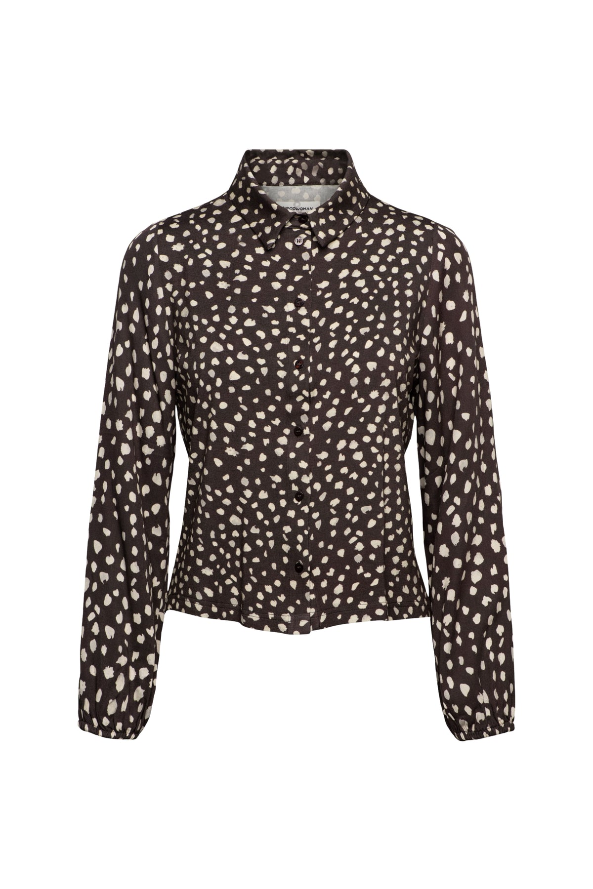 Donkere chocolade blouse Anja Bambi van &Co woman, met elegante snit en zachte stof, zichtbaar op de foto.