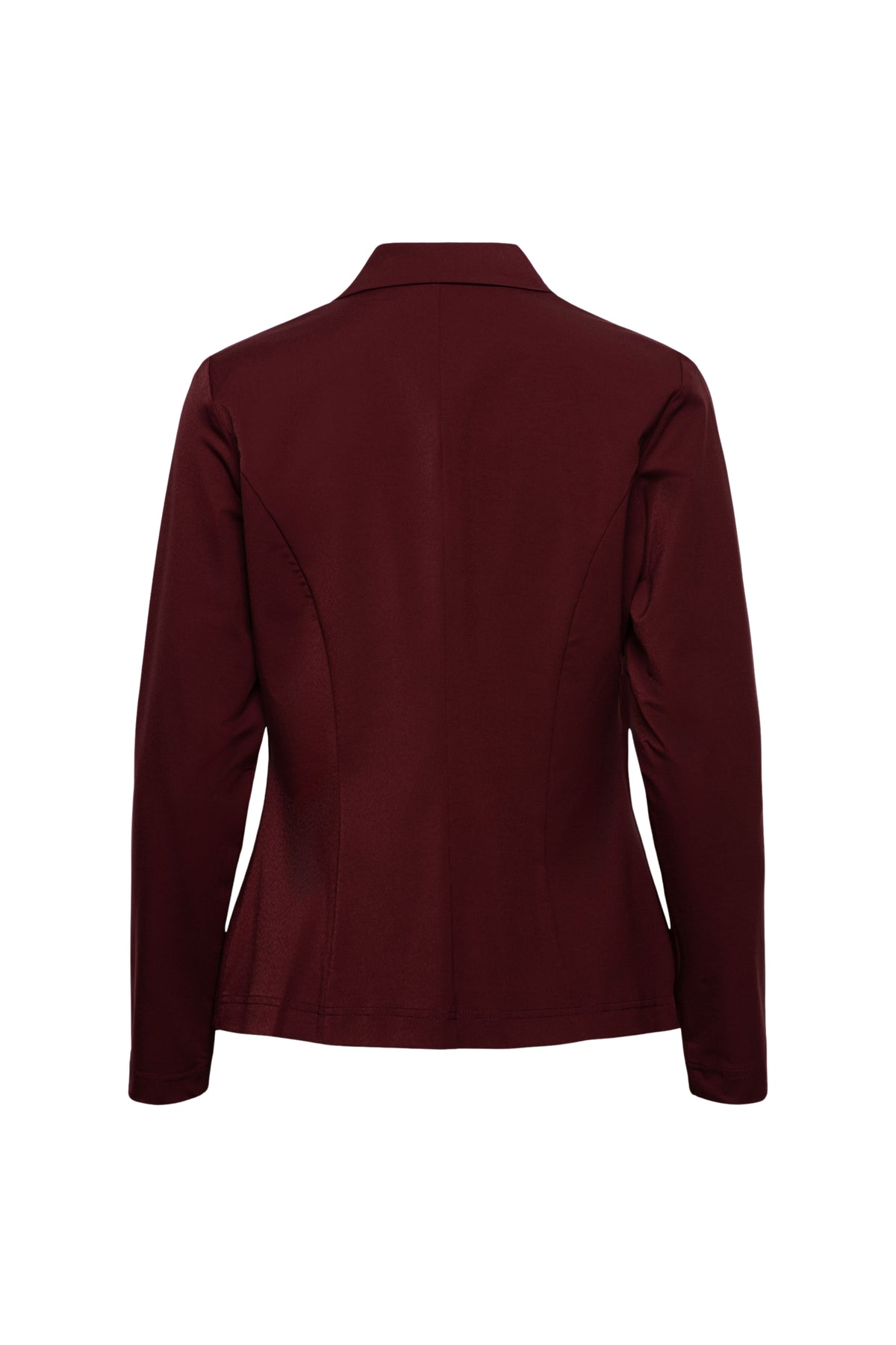Donkerrood reiskleding blazer van &Co woman, model Phileine Burgundy BZ110-2, met stijlvolle pasvorm en knopen.