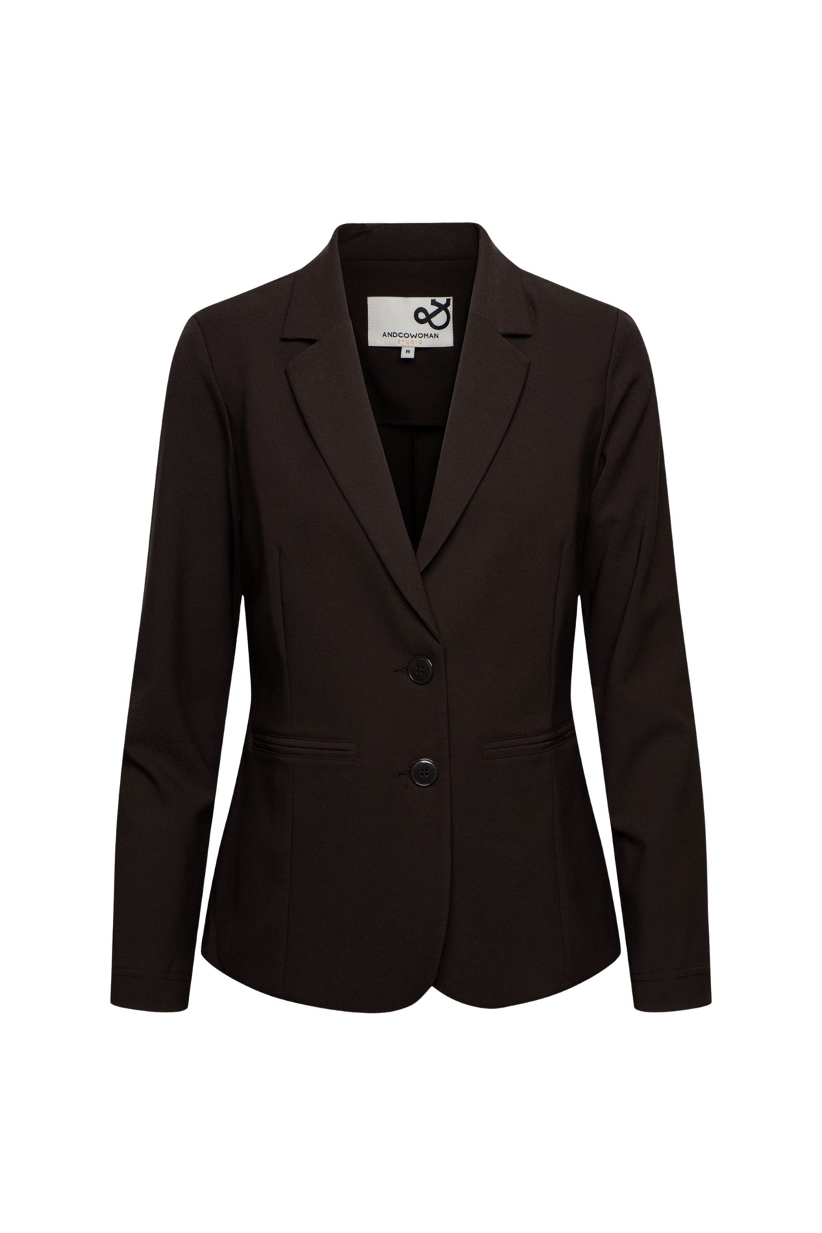 Donkere chocolade &Co woman Heavy Travel Blazer Phileine, zakelijke blazer met stoer ontwerp en stijlvolle pasvorm.