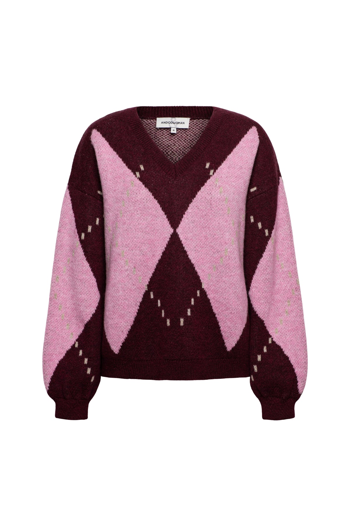 Donkere bordeaux en multi-kleur Berber trui van &Co woman, zachte textuur en comfortabele pasvorm.