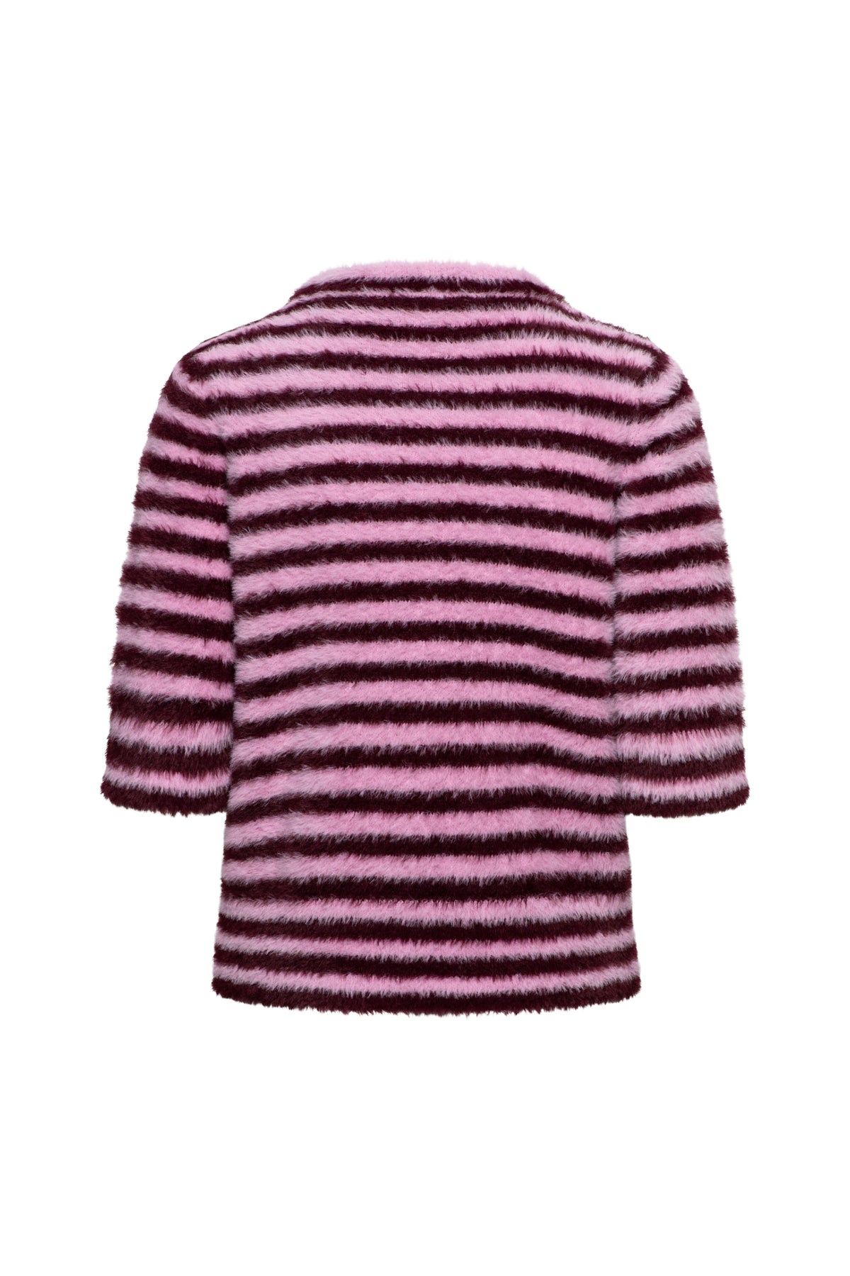 Burgundy multi-kleur trui van &Co woman met balenpatroon, zachte textuur en casual uitstraling, gedragen door een model.