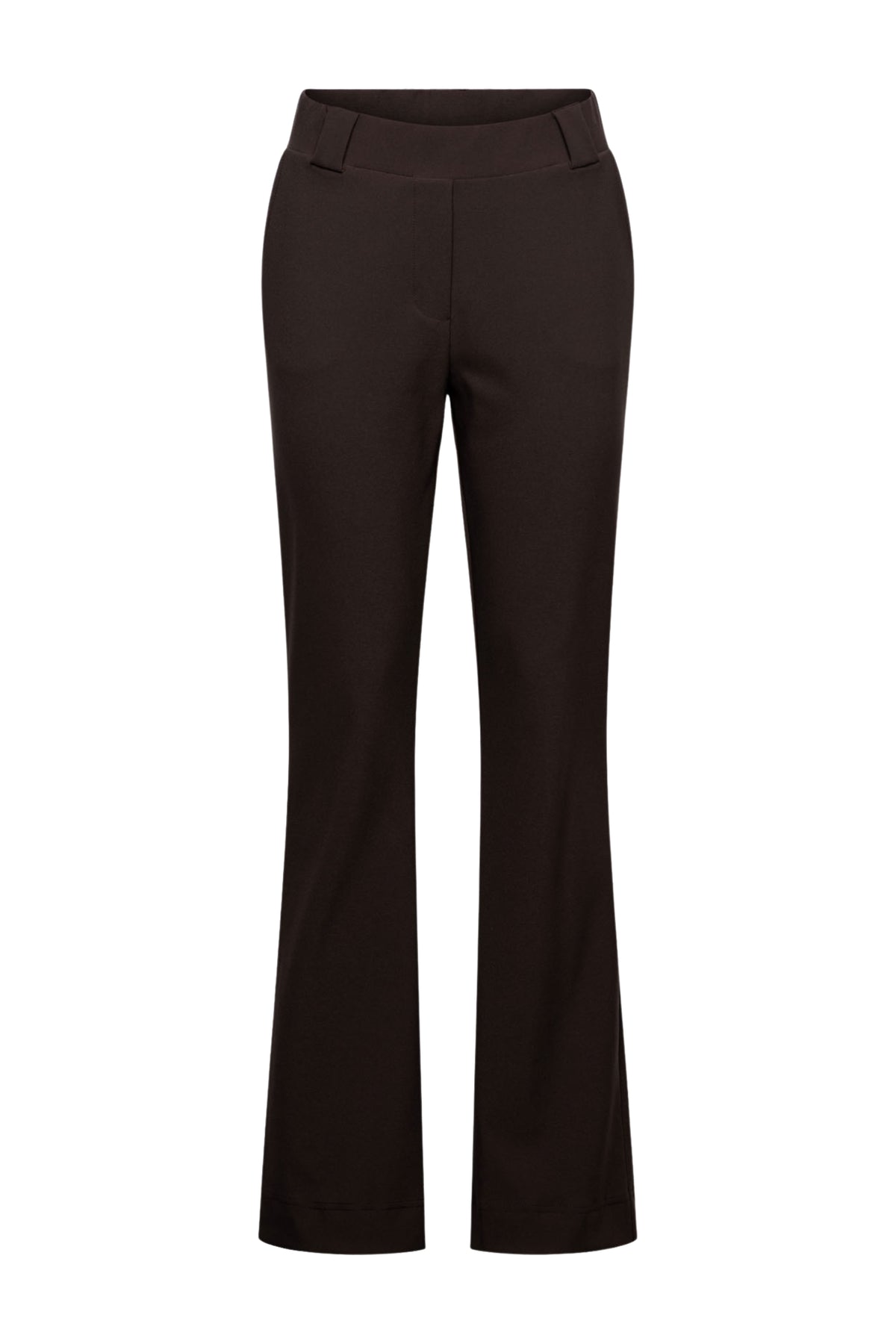 Donkere chocolade Penelope heavy travel broek van &Co woman, comfortabele pasvorm, casual stijl, zichtbaar in de afbeelding.