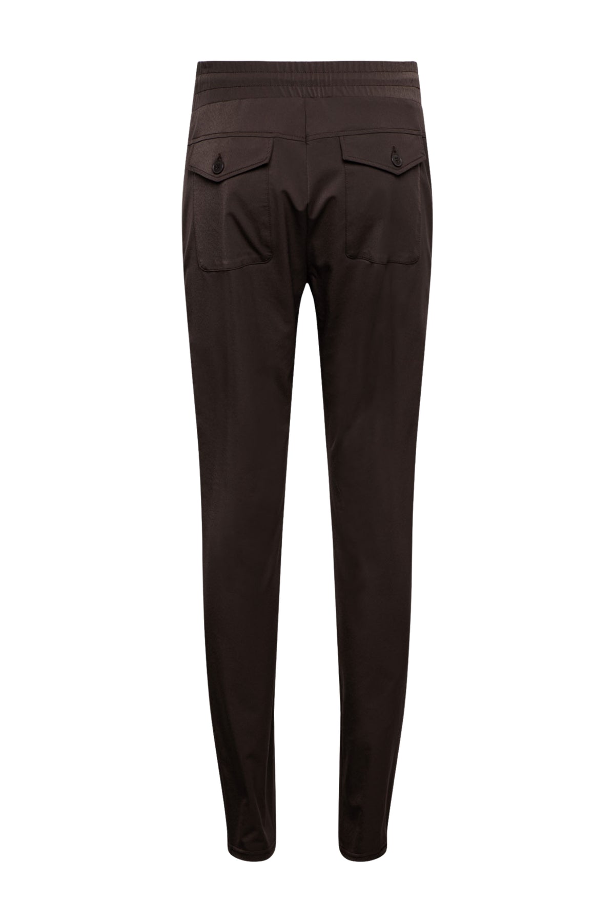 Donkere chocolade reisbroek voor dames van &Co woman, zachte stof en comfortabele pasvorm, zichtbaar in de afbeelding.