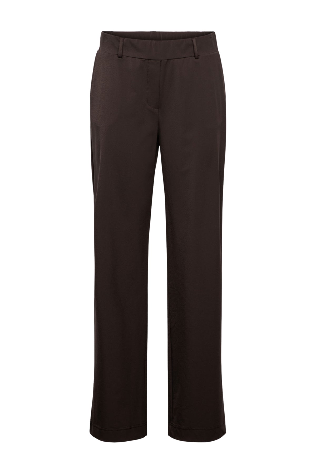 Donkere chocolade travel broek Patrice van &Co woman, getailleerd met comfortabele pasvorm en modieuze details.