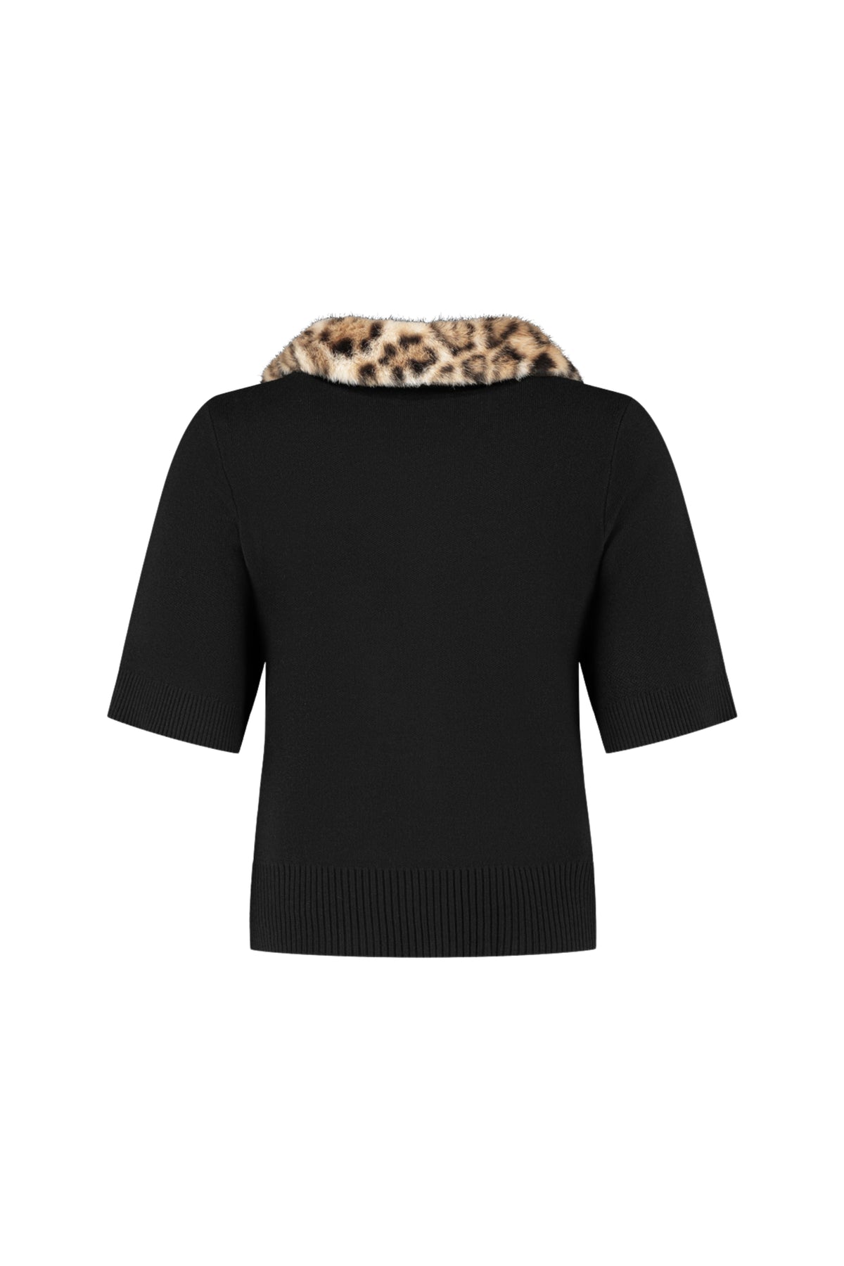 Zwart Lady Day Top Marlot L29-601-3473 met ronde hals en korte mouwen, gedragen door een model.