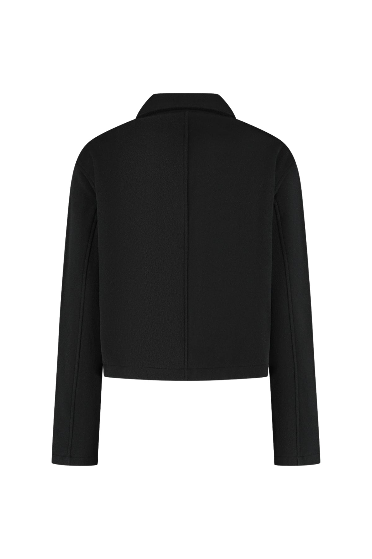 Zwarte Lady Day jas Arden L49-301-3445 met rits en kraag, gedragen door een model, voor damesmode en winterkleding.