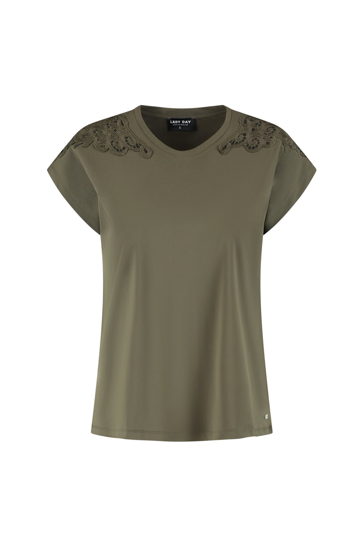 Lady Day Travel Top Elin in diepe bosgroen, stijlvolle damesblouse met comfortabele pasvorm, geschikt voor reizen en casual dragen.