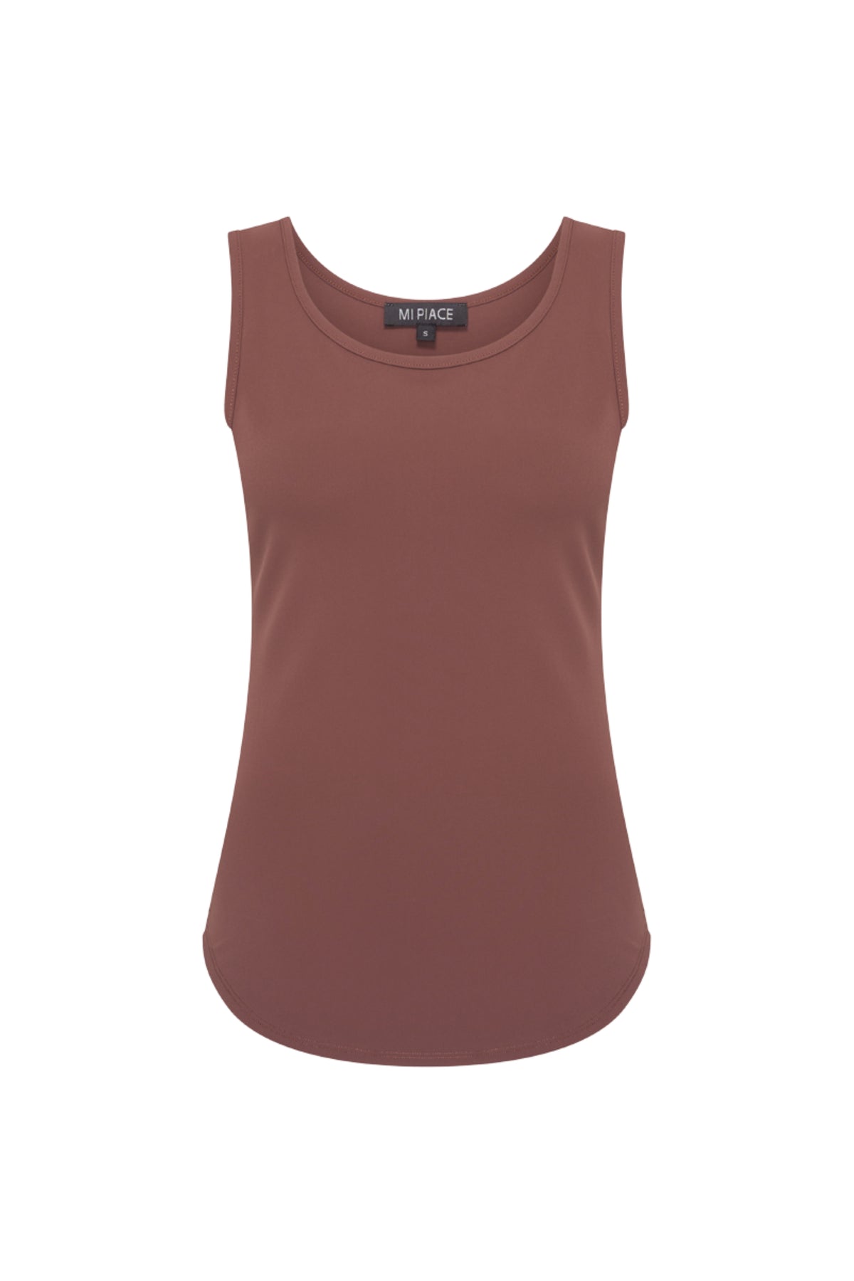 Reis-top Mahogany van Mi Piace, lichtgewicht en comfortabel met stijlvolle details, geschikt voor reizen en dagelijks gebruik.
