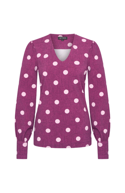 Travel Blouse Puff Sleeves Dot Structure Print Magenta Purple 202226