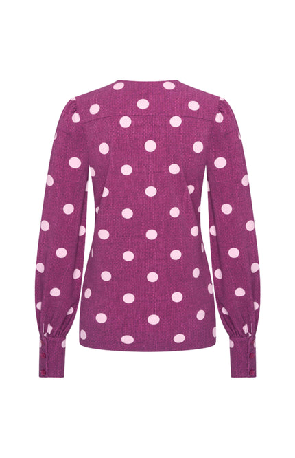 Travel Blouse Puff Sleeves Dot Structure Print Magenta Purple 202226