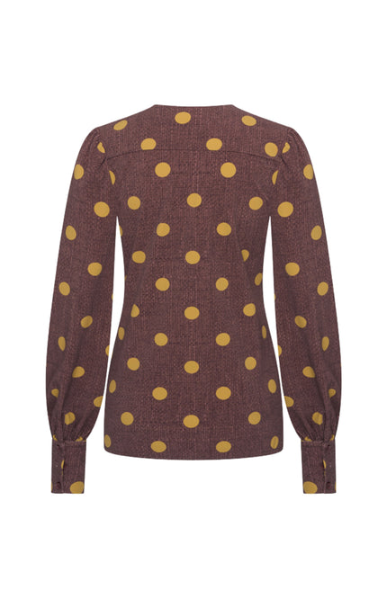 Travel Blouse Puff Sleeves Dot Structure Print Mahogany 202226