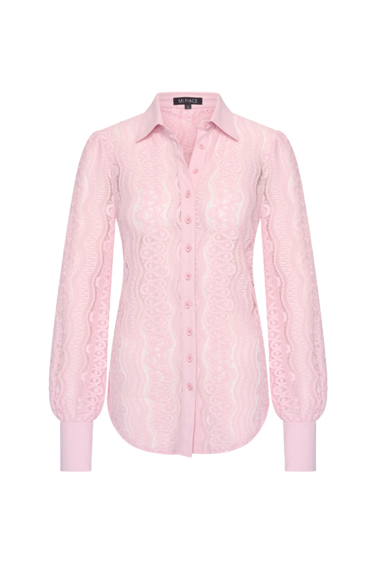 Lichte reisblouse van Mi Piace in zacht lila met kantdetails, geschikt voor comfortabel reizen en casual kleding.